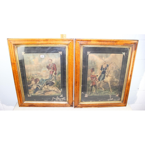 442 - 2 antique framed hand coloured prints 