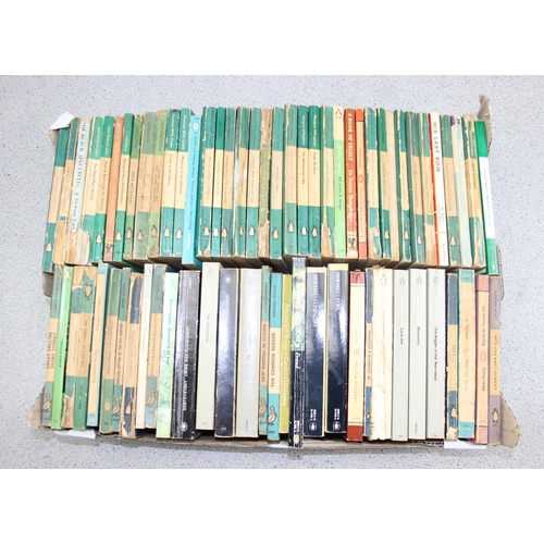 569 - A box of assorted vintage paperback books, mainly blue Penguin books