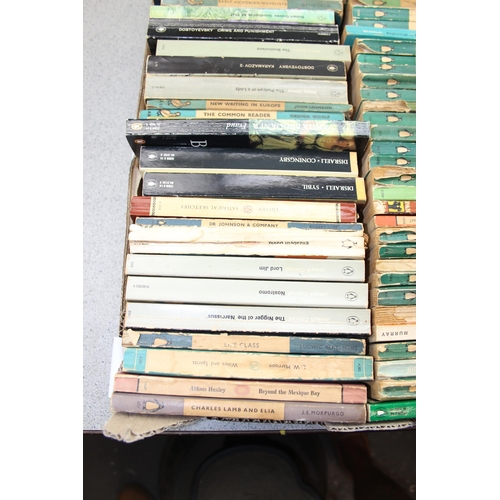 569 - A box of assorted vintage paperback books, mainly blue Penguin books