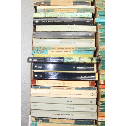 569 - A box of assorted vintage paperback books, mainly blue Penguin books