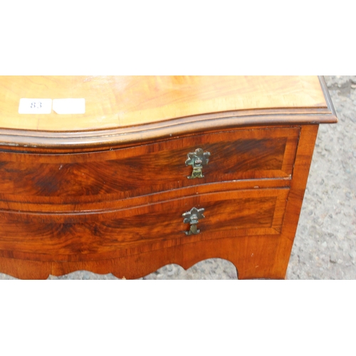 83 - A Queen Anne style small walnut 2 drawer dressing table with mirror