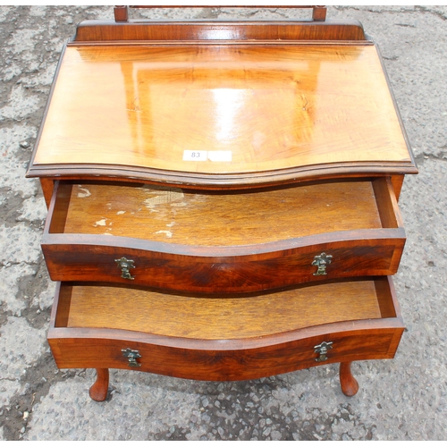 83 - A Queen Anne style small walnut 2 drawer dressing table with mirror