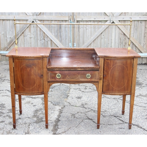 90 - A 19th century breakfront sideboard with inlaid strung details, 2 cupboards and a single drawer stan... 