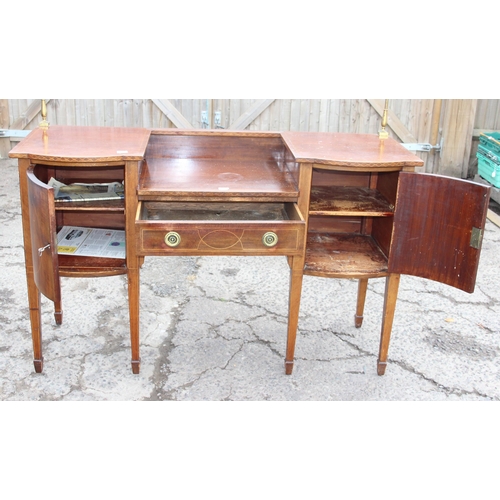 90 - A 19th century breakfront sideboard with inlaid strung details, 2 cupboards and a single drawer stan... 