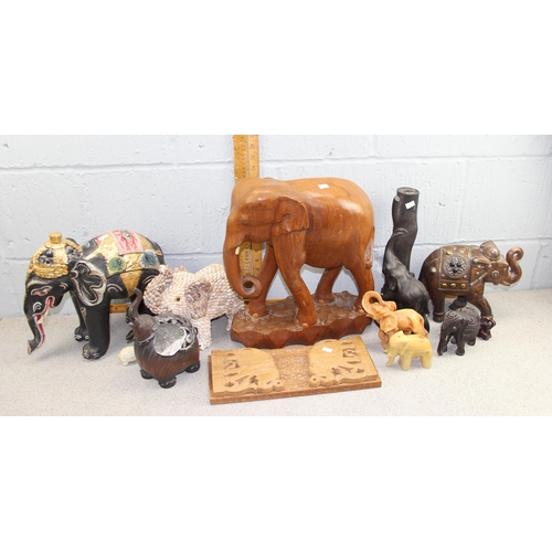 1784 - A qty of assorted elephant figures, to inc large carved wooden examples, bookends etc etc