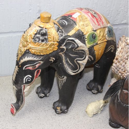 1784 - A qty of assorted elephant figures, to inc large carved wooden examples, bookends etc etc