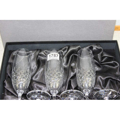 1787 - A boxed set of 6 Bohemian crystal champagne flute glasses