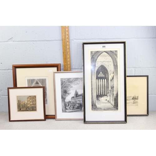 444 - Qty of antique and later framed engravings to inc one by Charles A. Barker, mainly Architectural