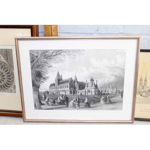 444 - Qty of antique and later framed engravings to inc one by Charles A. Barker, mainly Architectural