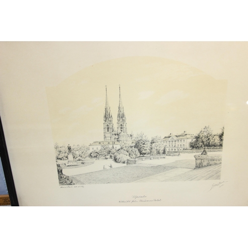 444 - Qty of antique and later framed engravings to inc one by Charles A. Barker, mainly Architectural