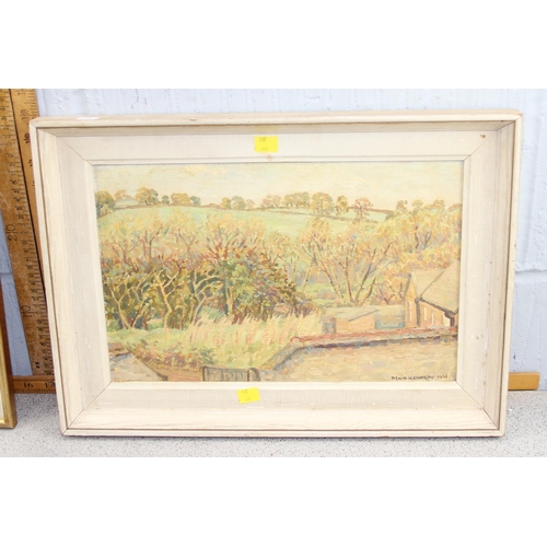 447 - Oil on board of a landscape by Maud Kennedy 1951 & an antique watercolour of 