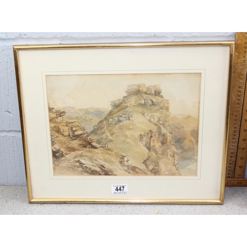 447 - Oil on board of a landscape by Maud Kennedy 1951 & an antique watercolour of 