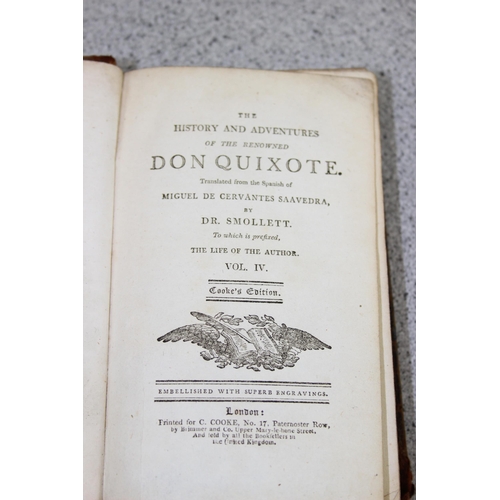 580 - 4 antique leather bound books, Don Quioxte, Sketches in Italy 1883, The Young Man's book of Knowledg... 