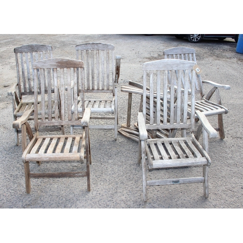 326 - A set of 6 weathered teak folding garden chairs by Brigdman