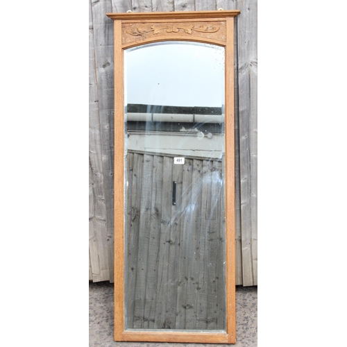 491 - Vintage oak framed mirror with carved details