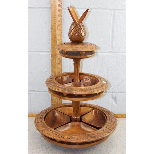 282 - A large wooden 2 tier lazy Susan serving dish