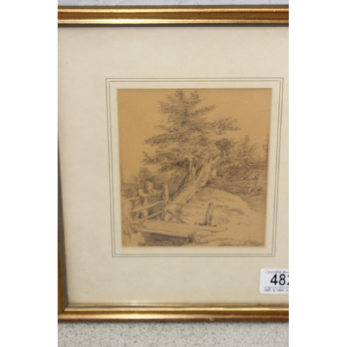 482 - Attributed to George Frost (1744-1821), an antique framed pencil sketch of a male figure leaning on ... 