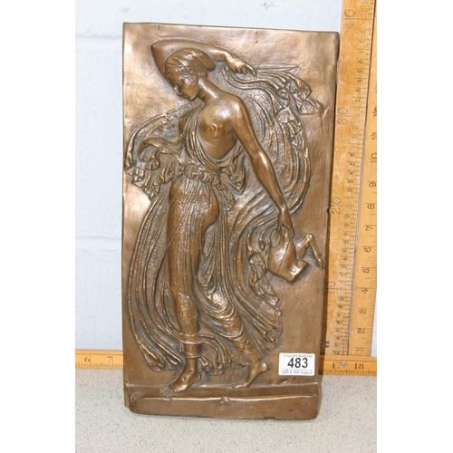 483 - A large bronzed plaque depicting a classical female figure, approx 42cm tall