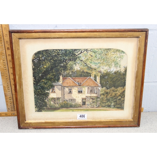 486 - Antique watercolour of a country house, unsigned, in antique frame