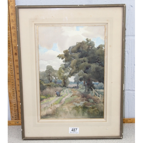 487 - Antique watercolour of Coombe End Lane, initialled JMG, framed and glazed