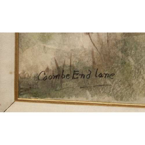 487 - Antique watercolour of Coombe End Lane, initialled JMG, framed and glazed