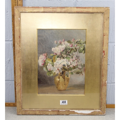 488 - Antique still life watercolour of flowers in a vase, unsigned, in gilt frame