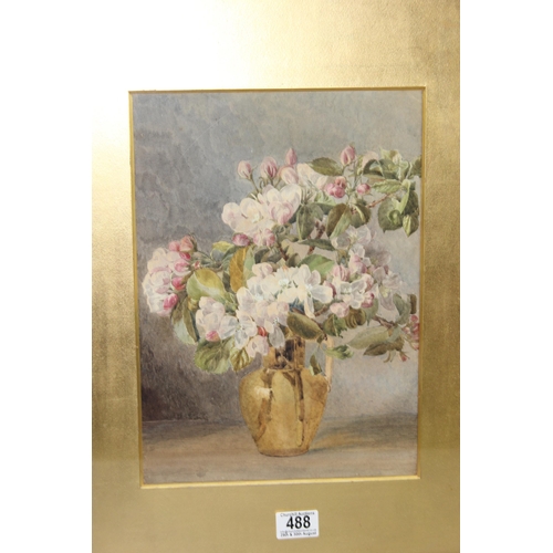 488 - Antique still life watercolour of flowers in a vase, unsigned, in gilt frame