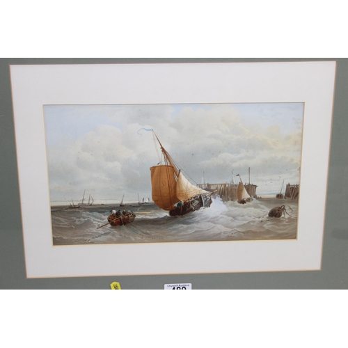 489 - Antique coloured marine school print of a boat in choppy seas