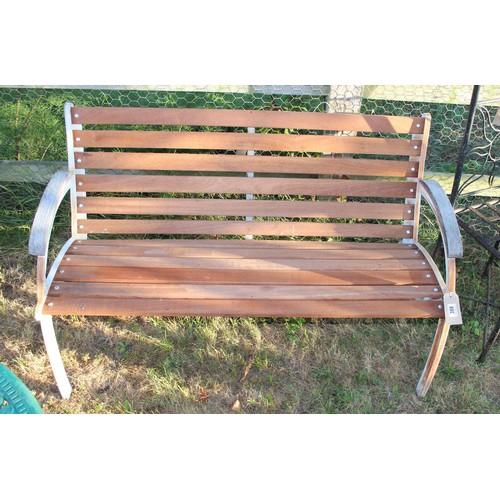 388 - Wooden slatted garden bench with metal ends