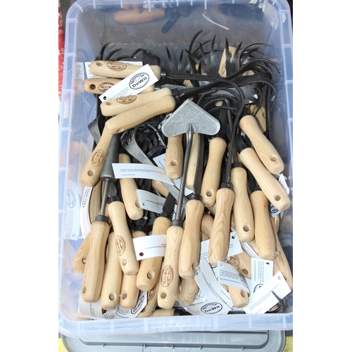 373 - Box of assorted Spork brand by DeWit of Holland ash handled garden hand tools, various unusual desig... 