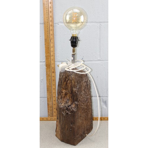 231 - A rustic wooden table lamp with unusual bulb