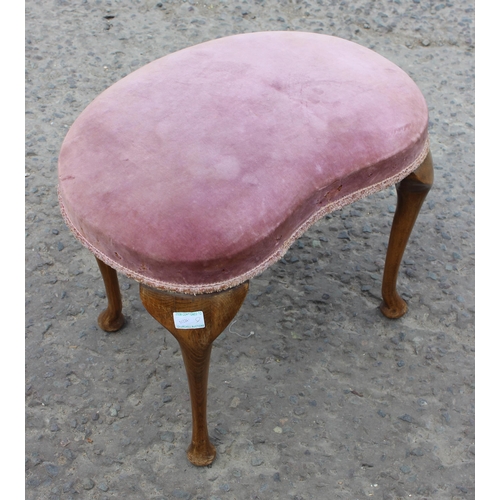 17 - Upholstered wooden armchair and a vintage kidney shaped stool