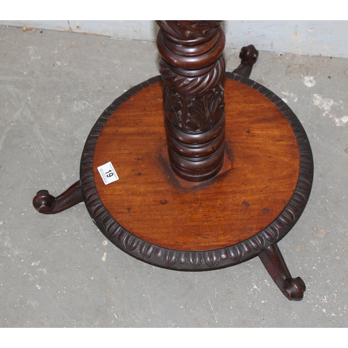 19 - Victorian mahogany torchere stand with turned column