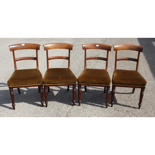 3 - A set of 4 early Victorian railback dining chairs with stuffed seats