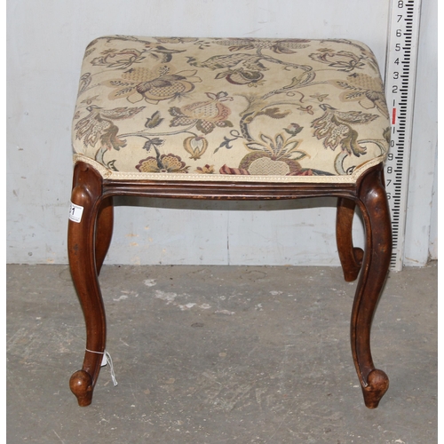 31 - Antique mahogany stool with floral upholstery