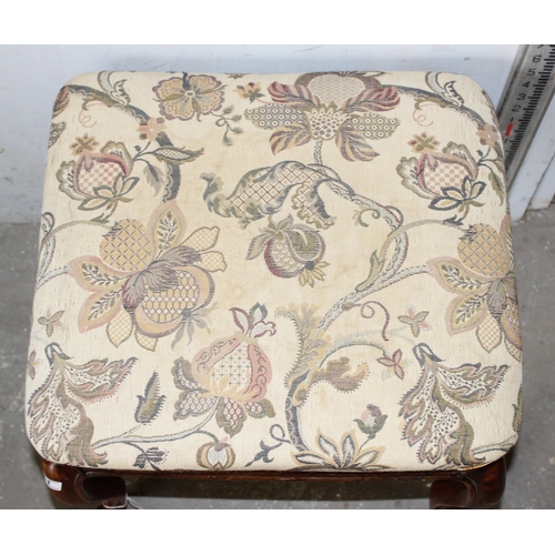 31 - Antique mahogany stool with floral upholstery