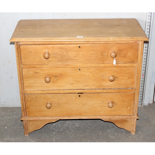 34 - Antique pine 3-drawer chest of drawers