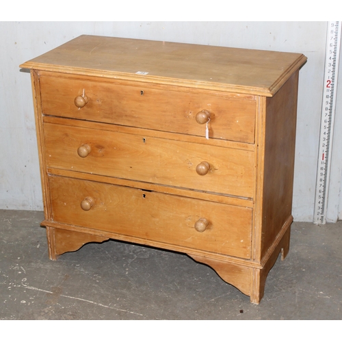 34 - Antique pine 3-drawer chest of drawers