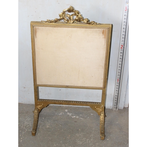 37 - Victorian carved gilt-wood firescreen with glazed tapestry panel