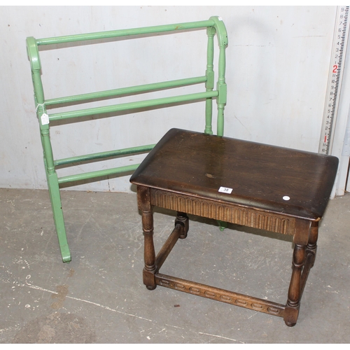 38 - Painted pine towel rail and Old Charm side table