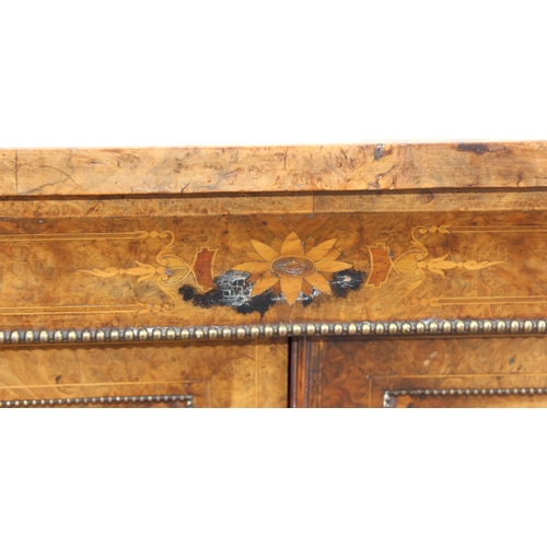 42 - Victorian walnut & ormolu credenza type wall cabinet with figured top above a marquetry inlaid doors... 