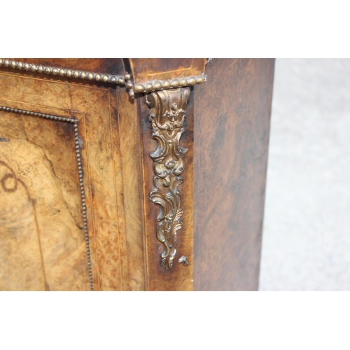 42 - Victorian walnut & ormolu credenza type wall cabinet with figured top above a marquetry inlaid doors... 