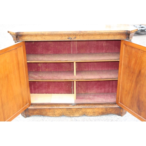 42 - Victorian walnut & ormolu credenza type wall cabinet with figured top above a marquetry inlaid doors... 