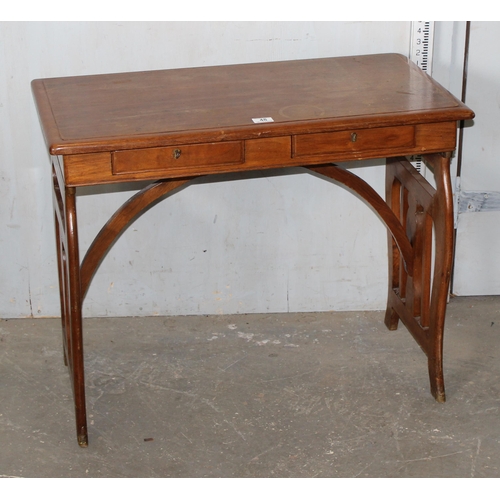 48 - A small vintage mahogany 2 drawer hall table with key