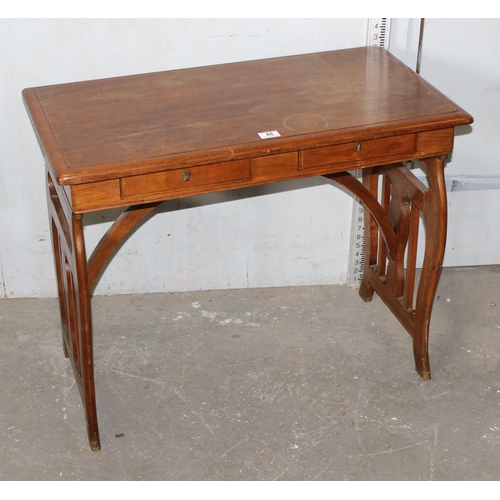 48 - A small vintage mahogany 2 drawer hall table with key