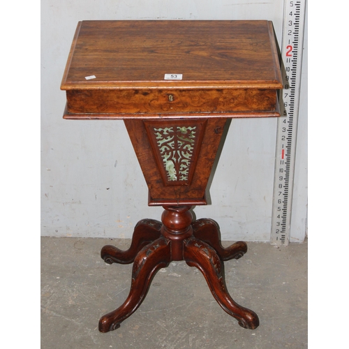 53 - A 19th century walnut trumpet shaped sewing table with contents