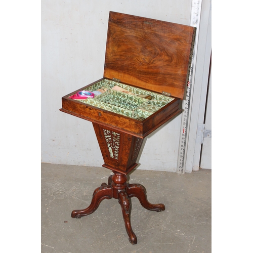 53 - A 19th century walnut trumpet shaped sewing table with contents