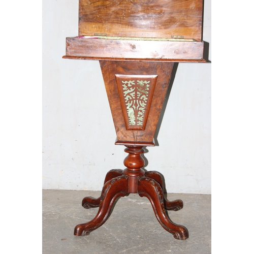 53 - A 19th century walnut trumpet shaped sewing table with contents