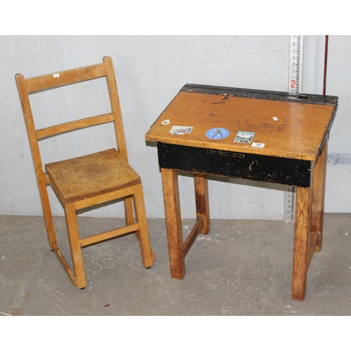 55 - A vintage wooden children's desk and chair