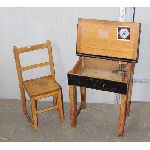 55 - A vintage wooden children's desk and chair